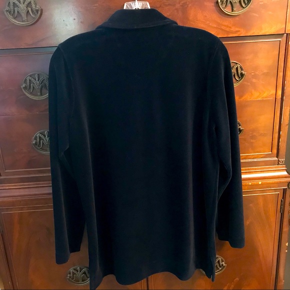 SOLD!! Liz Claiborne Black Ribbed Velour Long Sleeve Zip Top - Picture 3 of 4